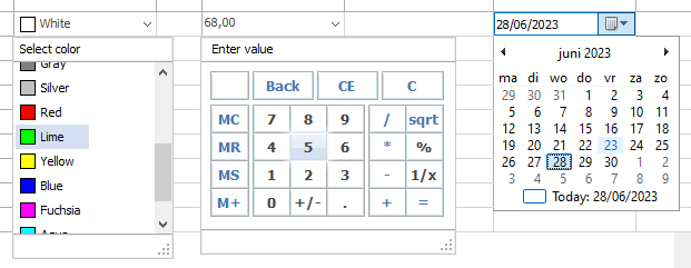 Wide range of inplace editor types